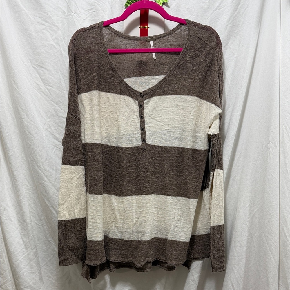 FP Movement by Free People Striped Long Sleeve Tee in Brown and Cream